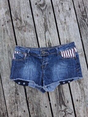 Rue21 Blue Denim Cutoff Super Cheeky Patriotic Shorts